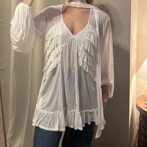Free People White Ruffled Blouse